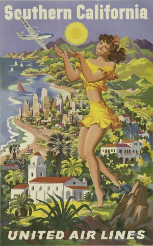 Southern California United Air Lines travel poster